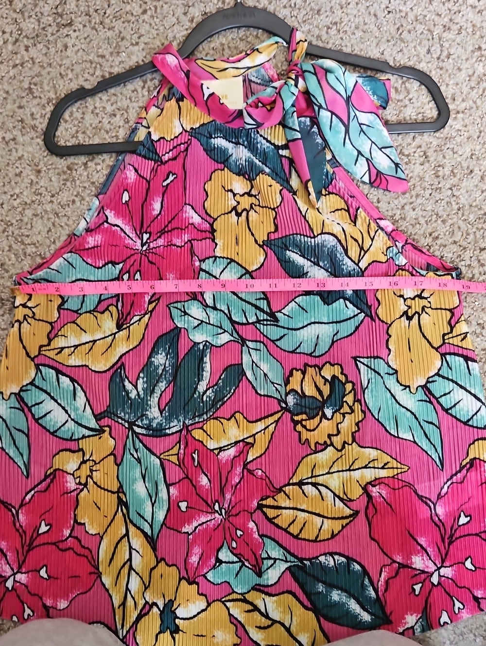 Anthropologie Pink Floral Halter Camisole with Pink Yellow & Teal Accents - Picture 6 of 9